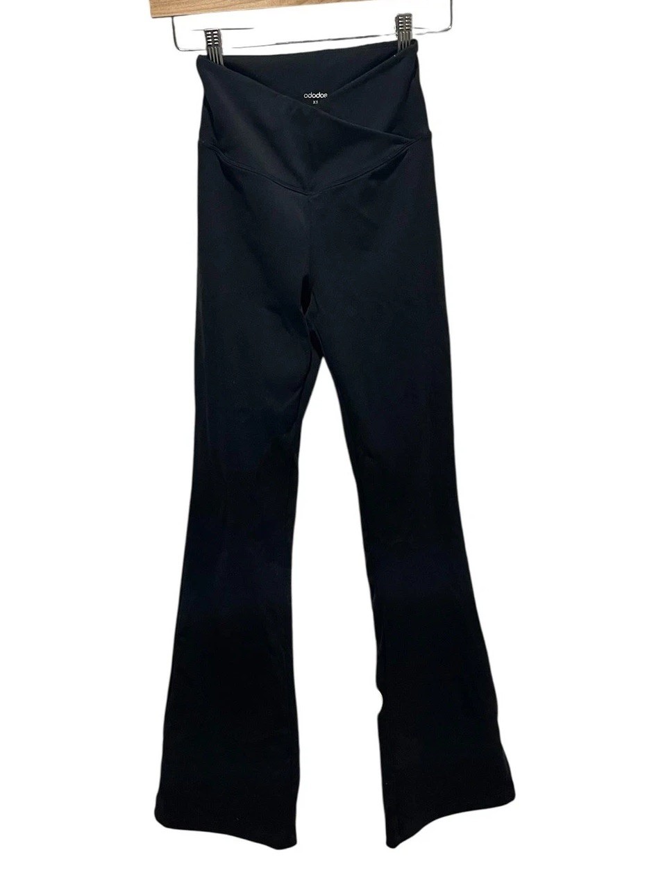 Ododos Pants Womens XS Black Crossover Flare High Waisted Yoga Ankle Leggings
