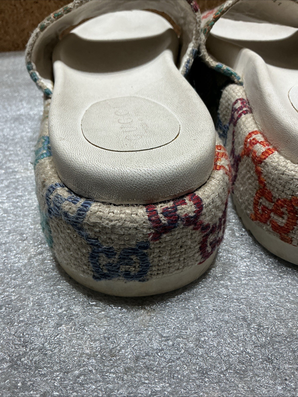 Gucci Angelina Platform Slides Multi Color GG Monogram Size 41-Read Description