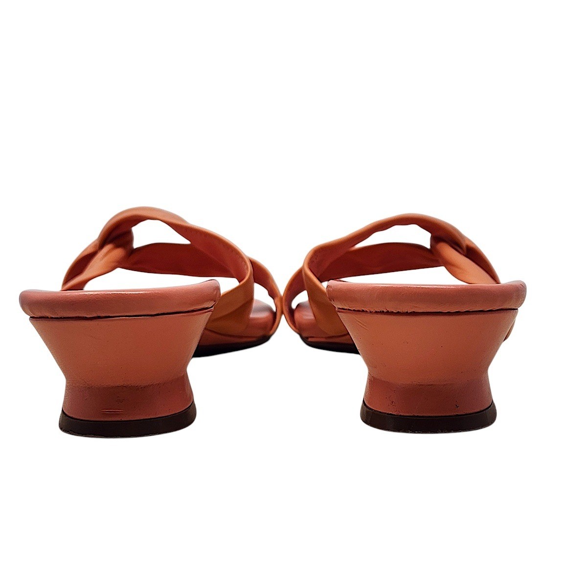 Liz Baker Slides Sandals 9.5 M Womens Peach Leather Knot Kitten Heel Slide Mules