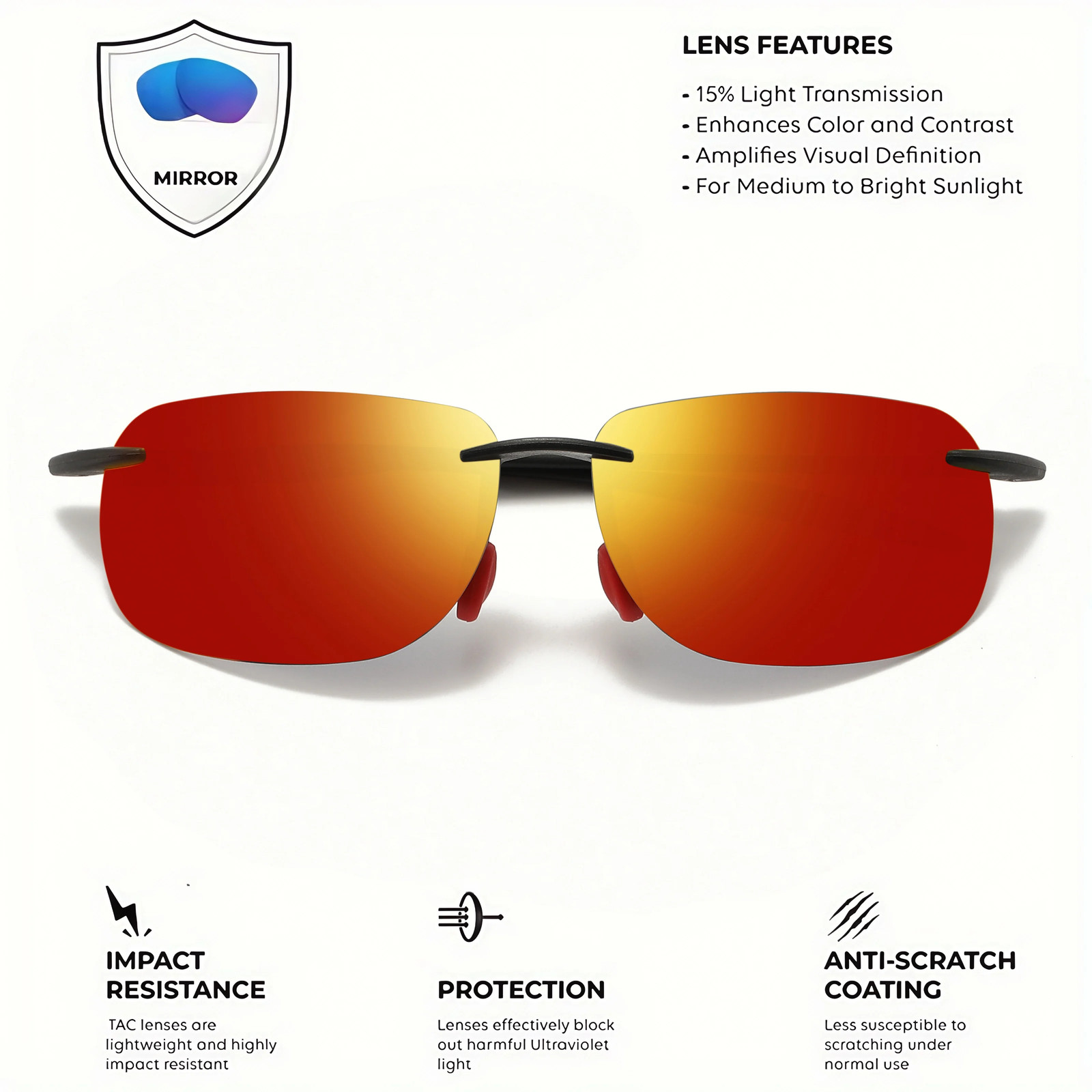 Rimless TR90 Sunglasses Polarized UV400 Lenses Lightweight Outdoor Men Glasses
