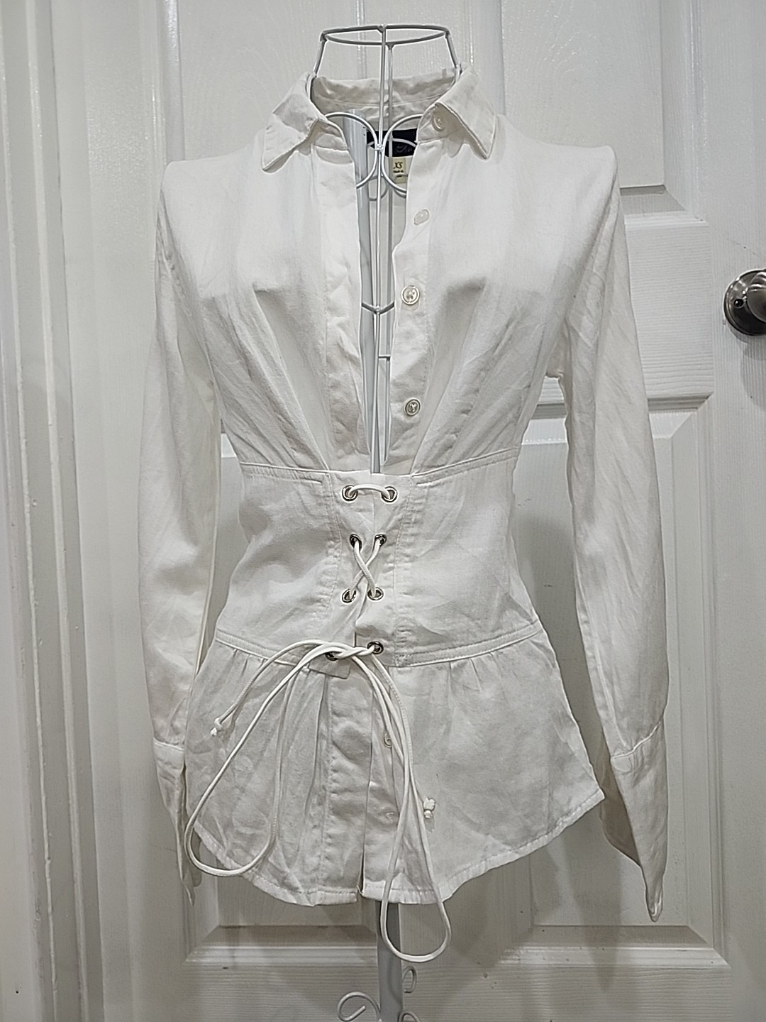 TROUVÉ Women’s Corset Stretch Poplin Shirt, White, Size X-Small 23 Long 30 Chest