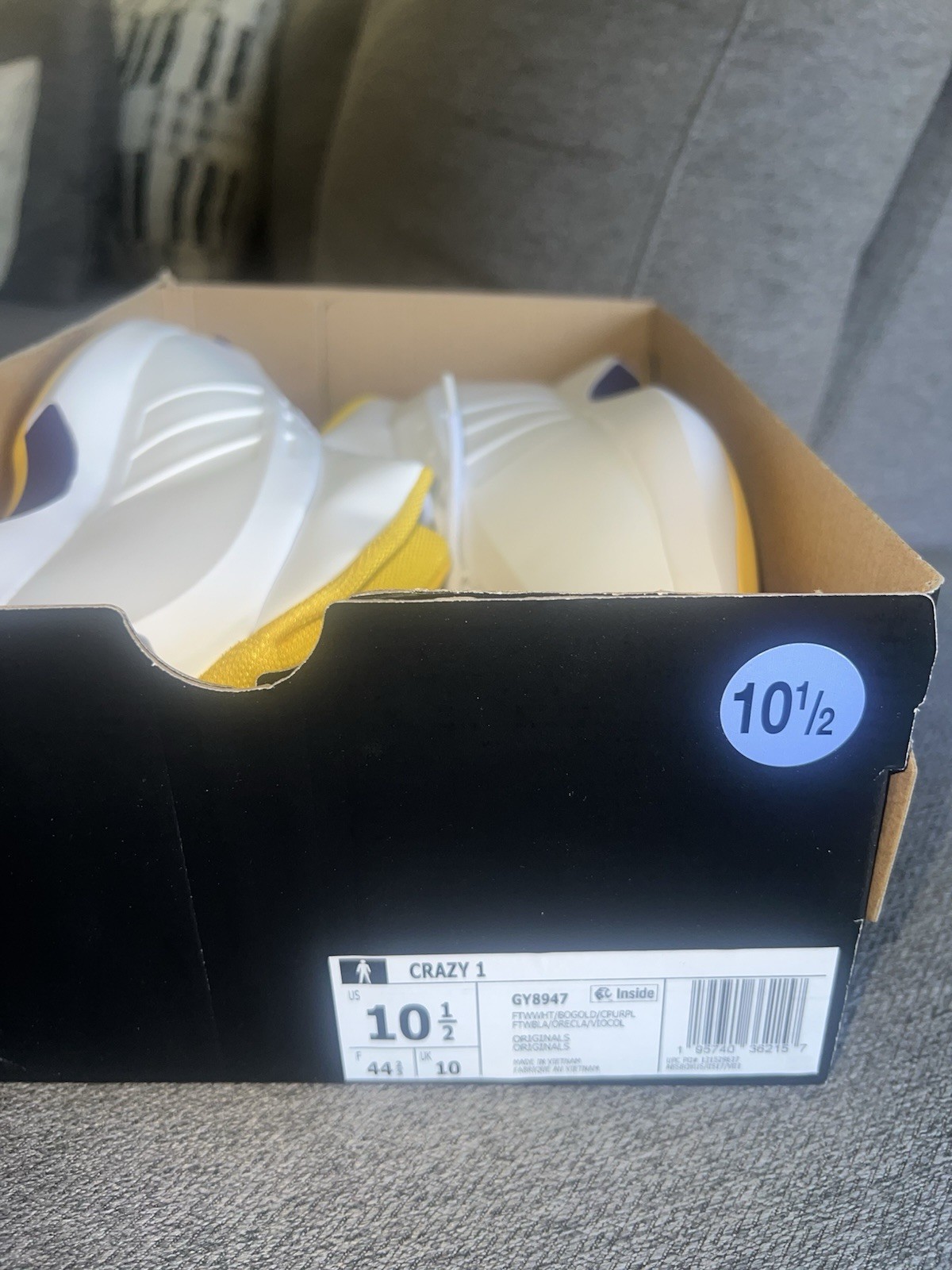 Adidas Crazy 1 Laker Home Basketball Shoes Size 10.5 NEW (Box Top Cut Off)