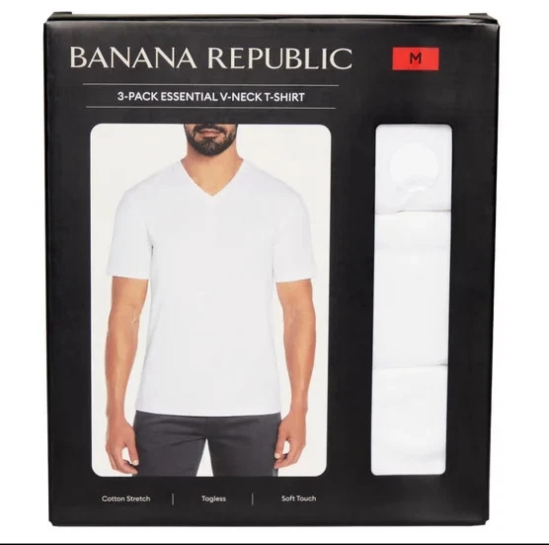 Banana Republic V-Neck T-Shirt 3-Pack Cotton Stretch White Black Sizes M-XL