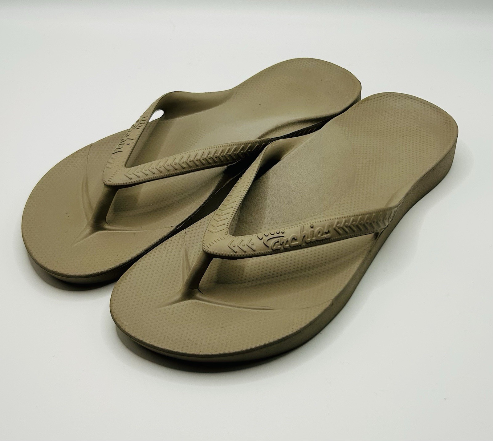 Archies Arch Support Flip Flops Beige/Brown Womens 10 Mens 9 Orthotic Sandals