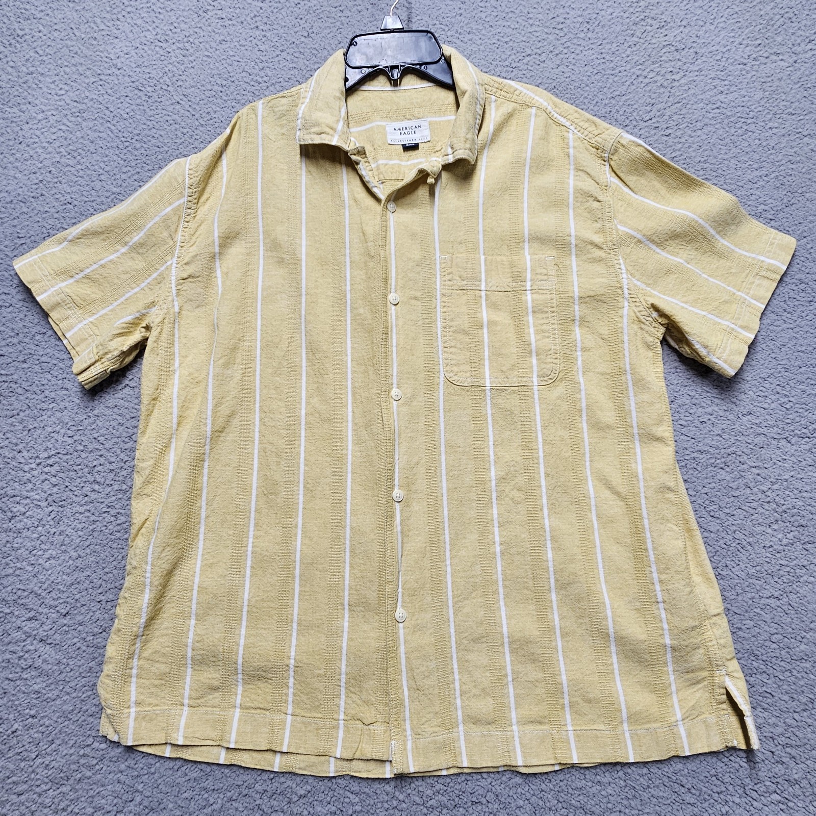 American Eagle Men’s Yellow/white Stripe Short Sleeve Button Up Shirt Sz M