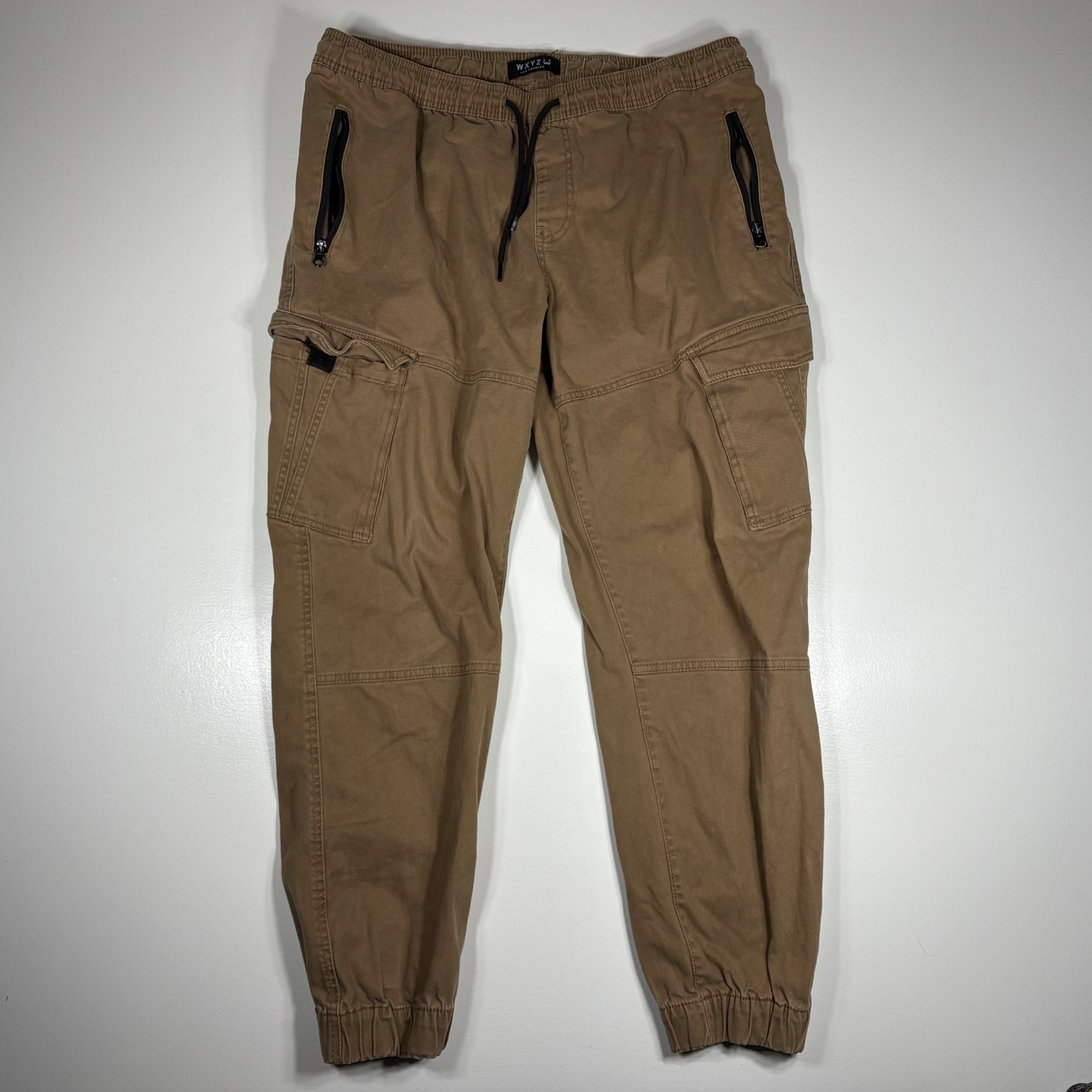 WXYZ Jogger Pants Men XL Brown Cotton Cargo Pockets Streetwear Casual Utility