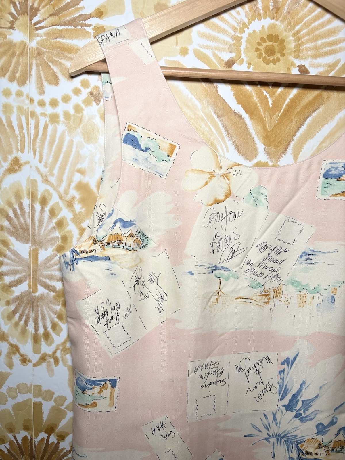NWT Pineapple Moon 100% Silk Pink Tropical Postcard Print Shift Dress |
