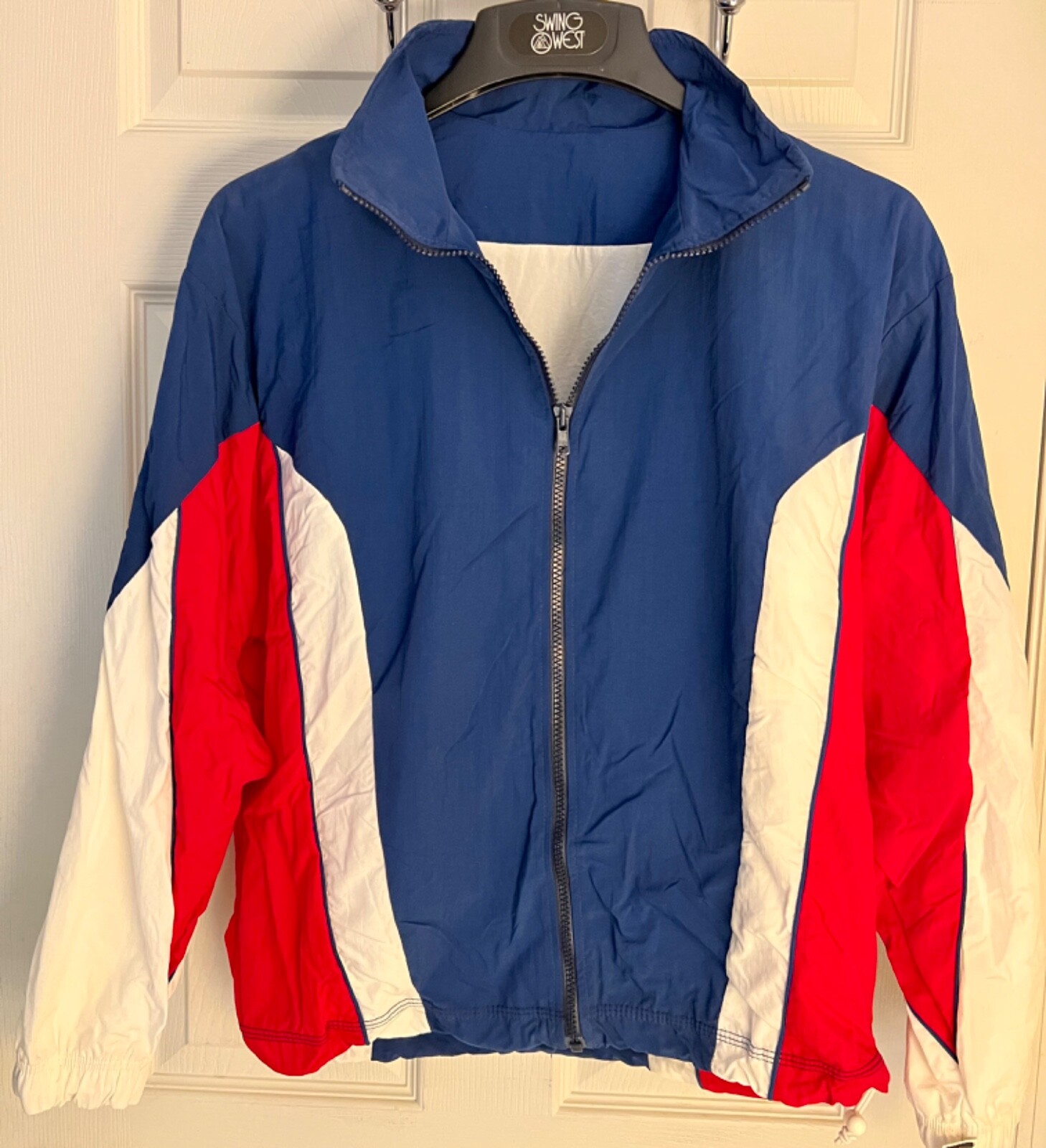 GK WARM UP JACKET ADULT SMALL NAVY RED WHITE SUPPLEX NYLON GYMNASTICS CHEER Sz S
