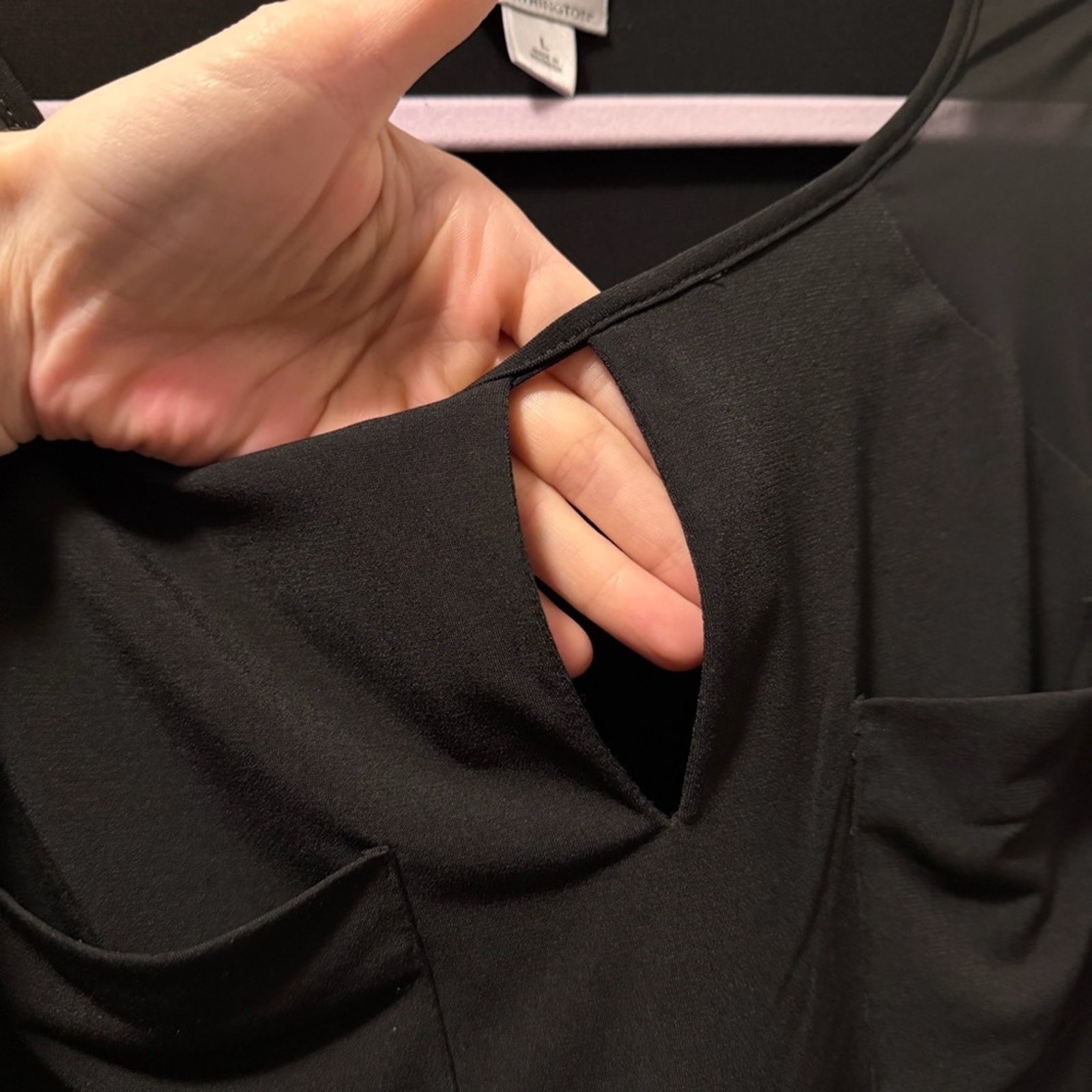 Worthington blouse tank black sheer pockets keyhole
