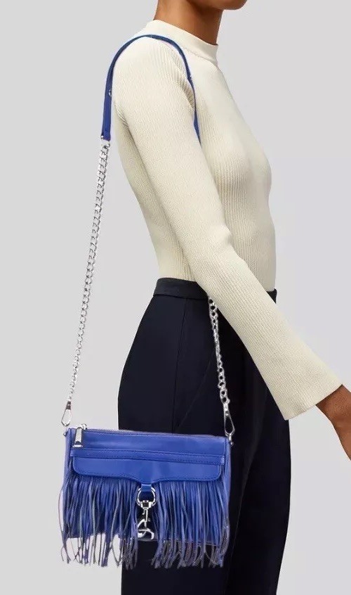Rebecca Minkoff Mini MAC Fringe Crossbody Bag Cobalt Blue Leather Chain NWOT