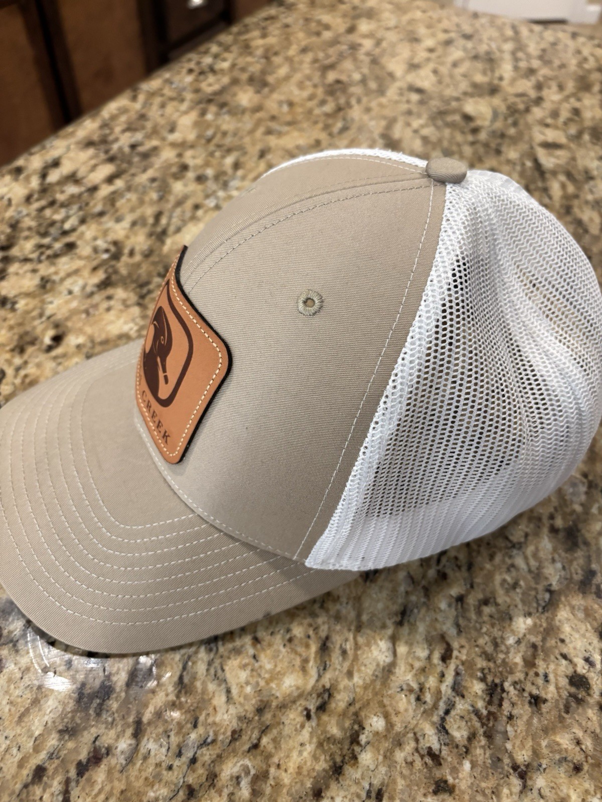 Kings Creek Trucker Hat, Mesh Back, Tan/Khaki & White, Men’s Cap