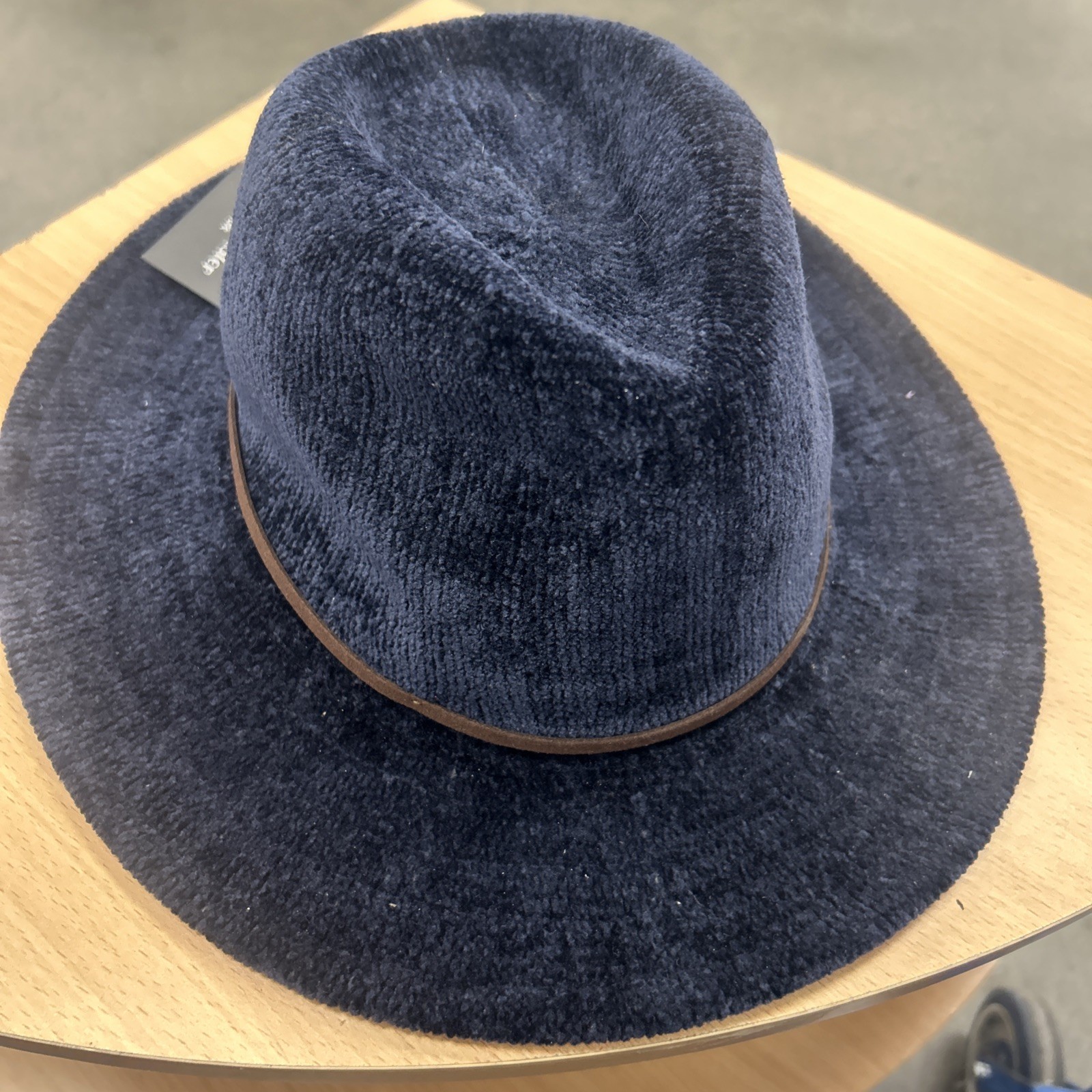 Marcus Adler Chenille Hat With Leather Trim Band Fall/Winter Boho Navy Blue
