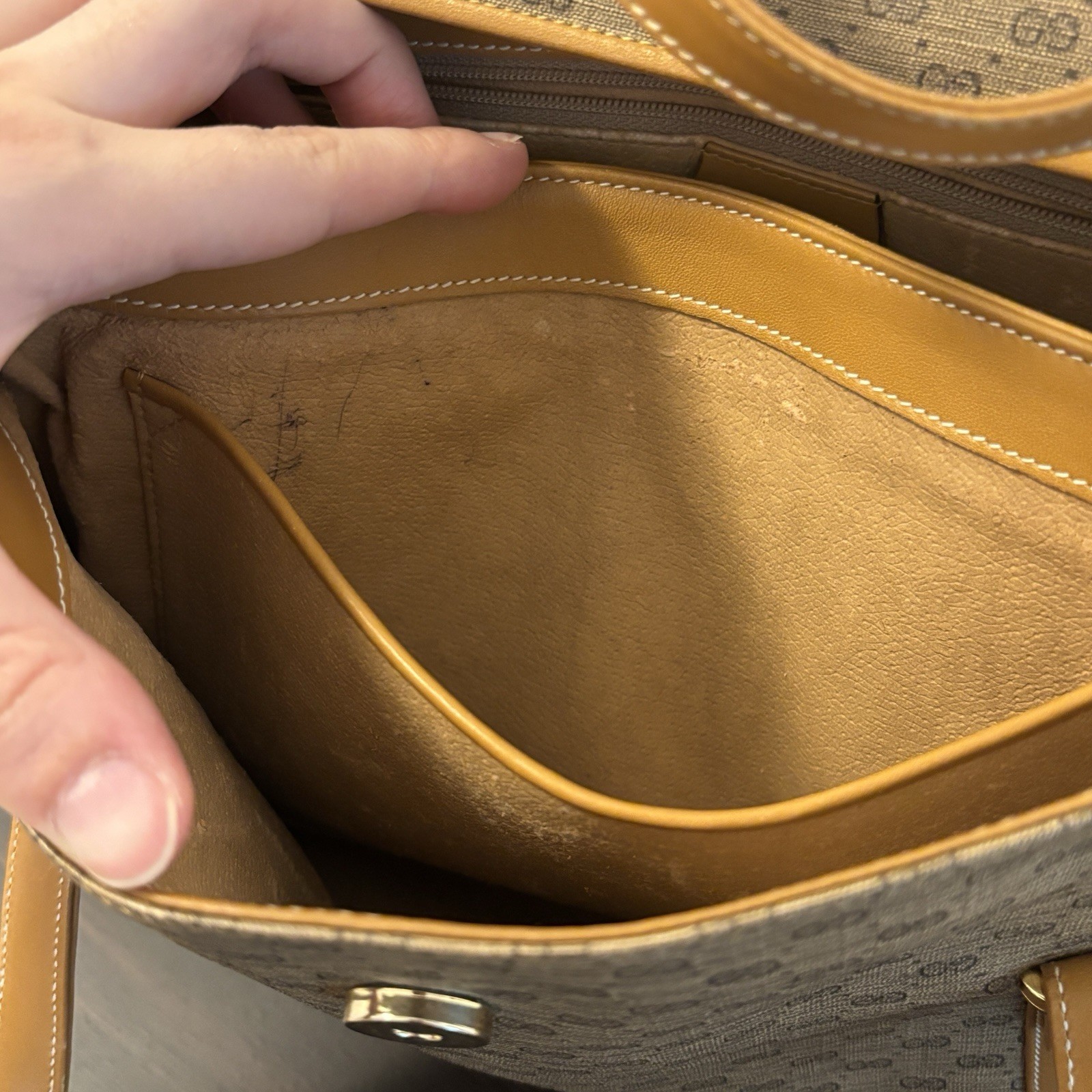 Gucci GG Monogram Shoulder Bag Gold Hardware Snap Closure