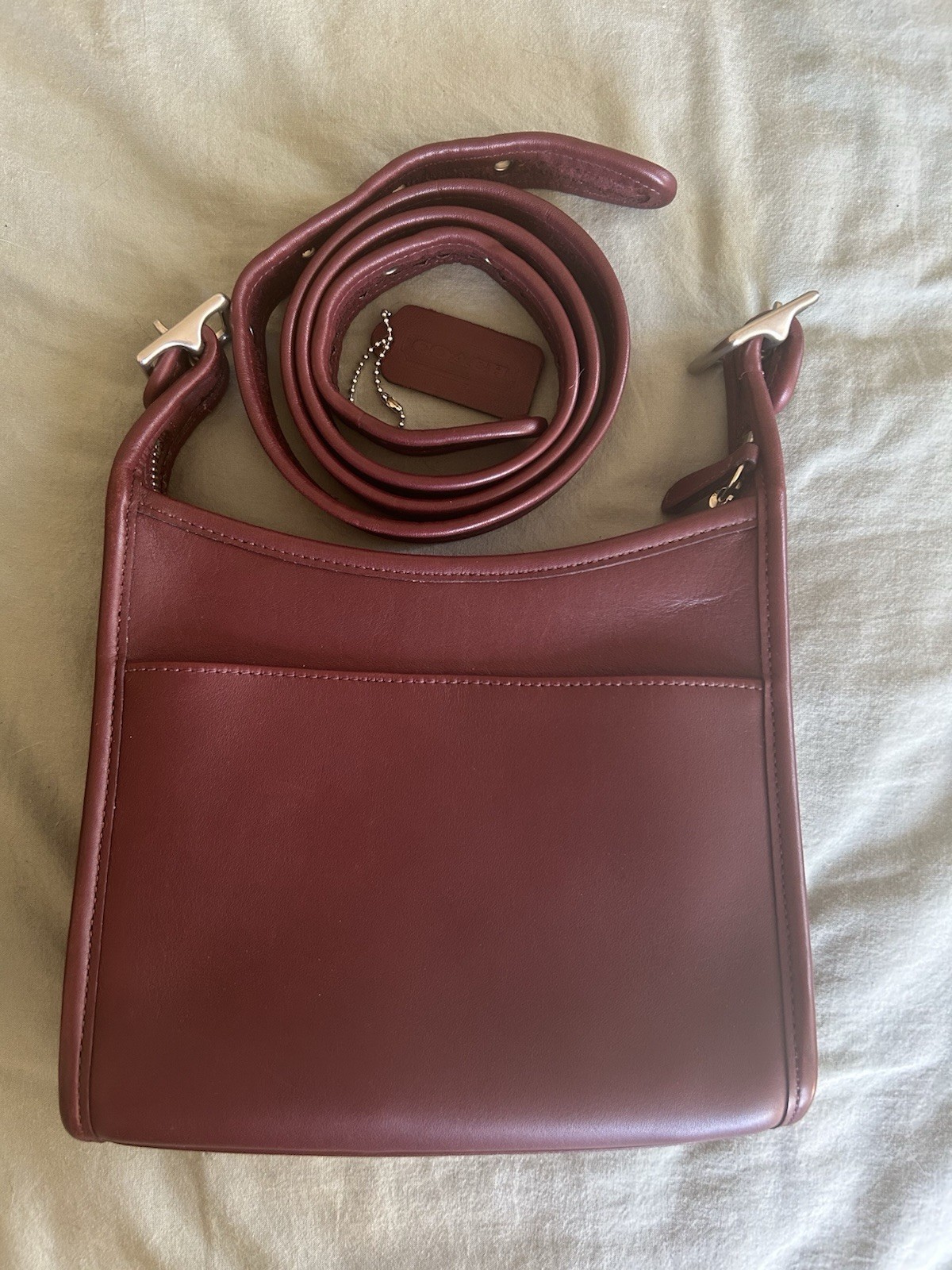 Vintage Coach Leather Currant Crossbody Bag With Nickel Hardware