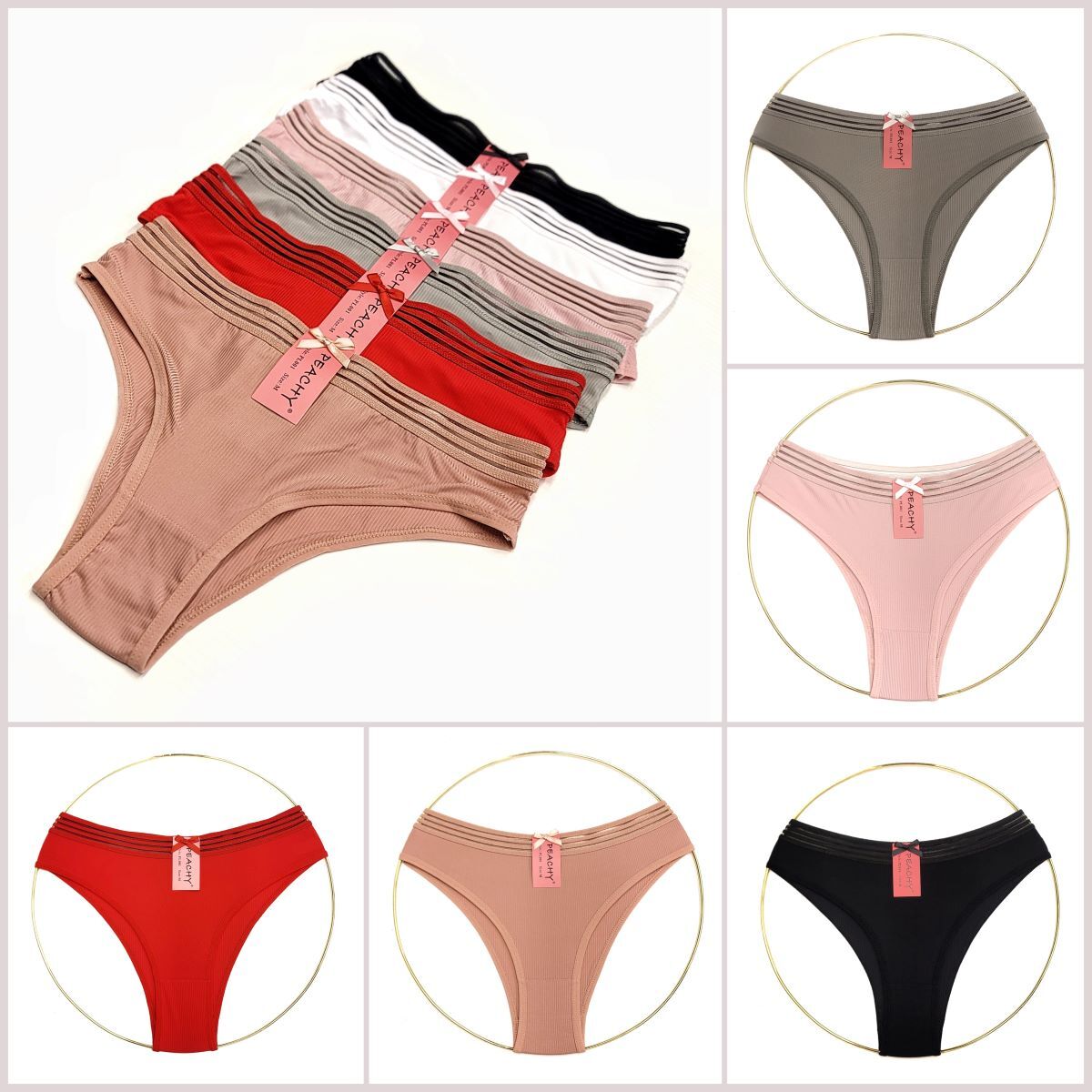 Women Nylon Rib Wide Elastic Brazilian High Cut Cheeky Hipster Panties Underwear