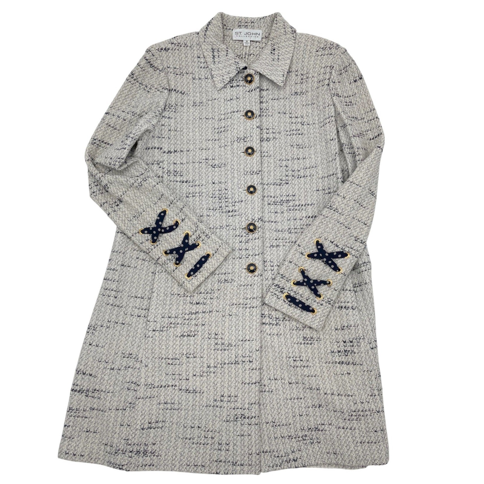 PRISTINE St. John Collection Ivory Tweed Knit Lace Up Corset Back Jacket 10