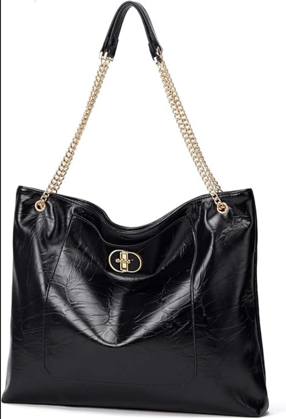 Cnoles Black Vegan Leather Tote, Elegant Hobo Shoulder Bag for Women