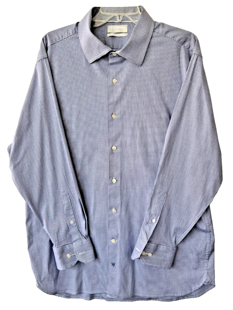 Hickey Freeman New York Mens Classic Fit Dress Shirt Blue White 17-17 1/2, 34-35