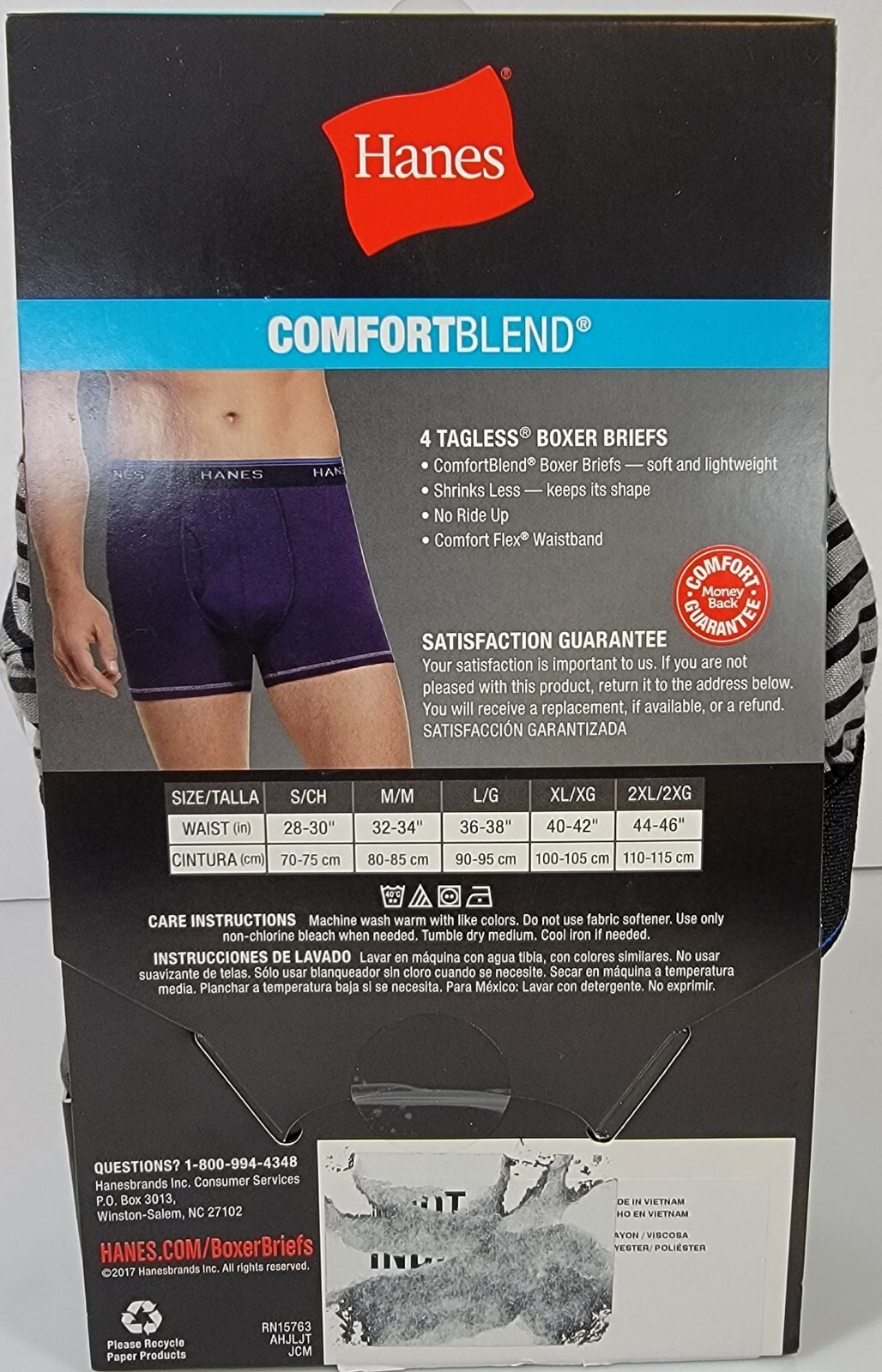Hanes Tagless Boxer Briefs Men’s S (28-30″) ComfortBlend 4-Pack Assorted Designs