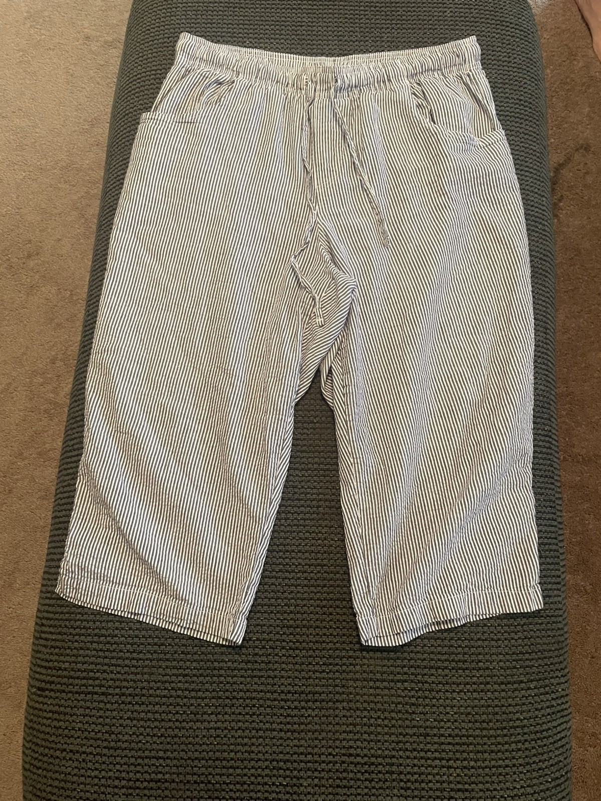 Gloria Vanderbilt Casuals Large 100% Cotton Striped Elastic Pockets Women Capri