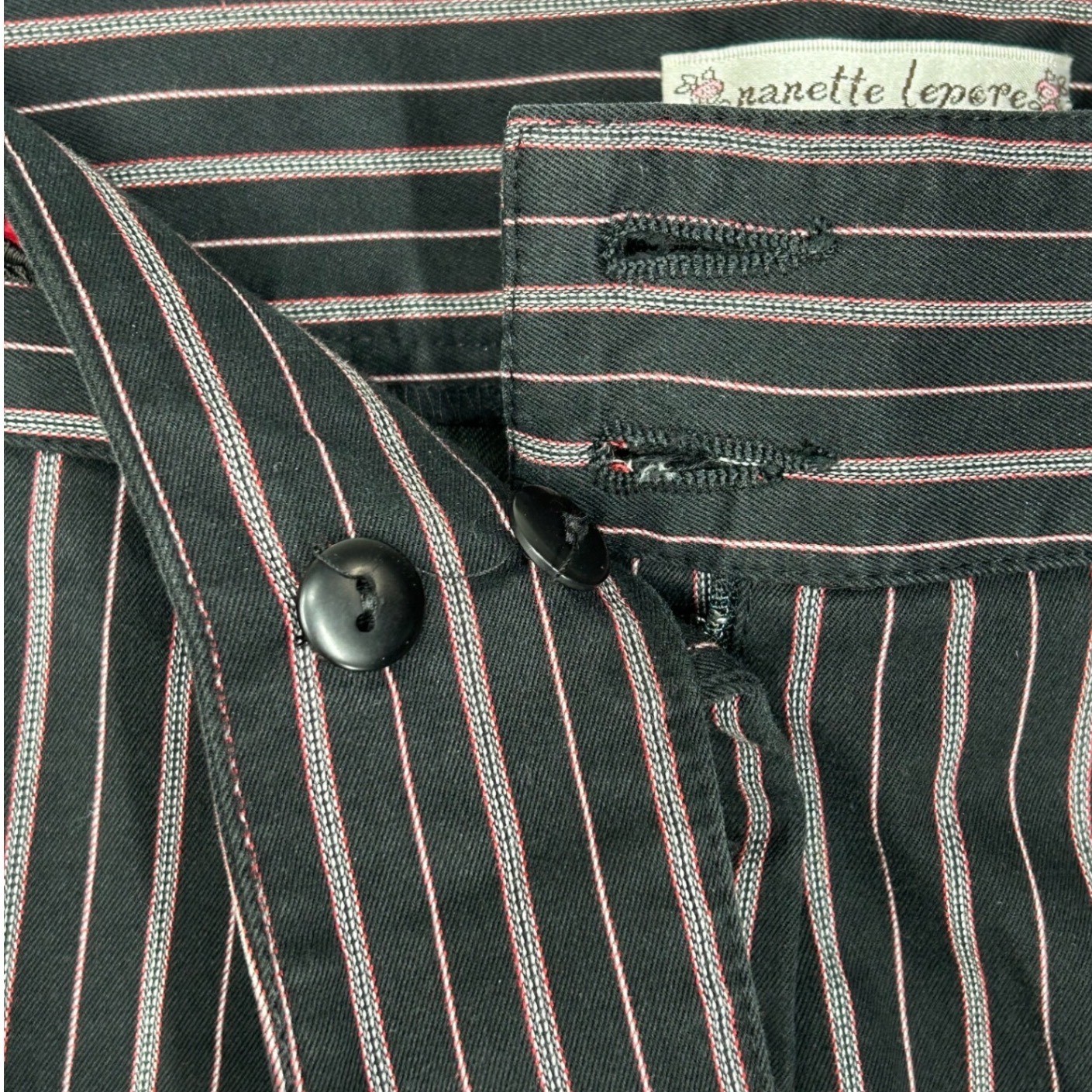Nanette Lepore Pin Stripe Pants Ribbon Waist Double Button/Hook Women’s Size 6