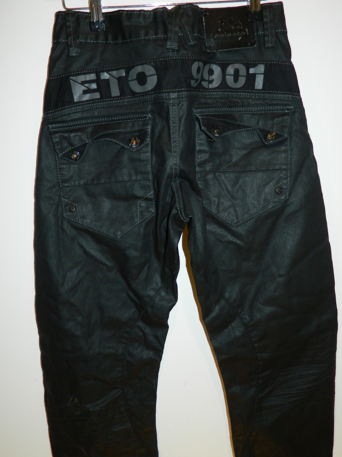 ETO 9901 Men’s Tapered Cargo Jeans Black W29 x L32 Hiphop style (T130)
