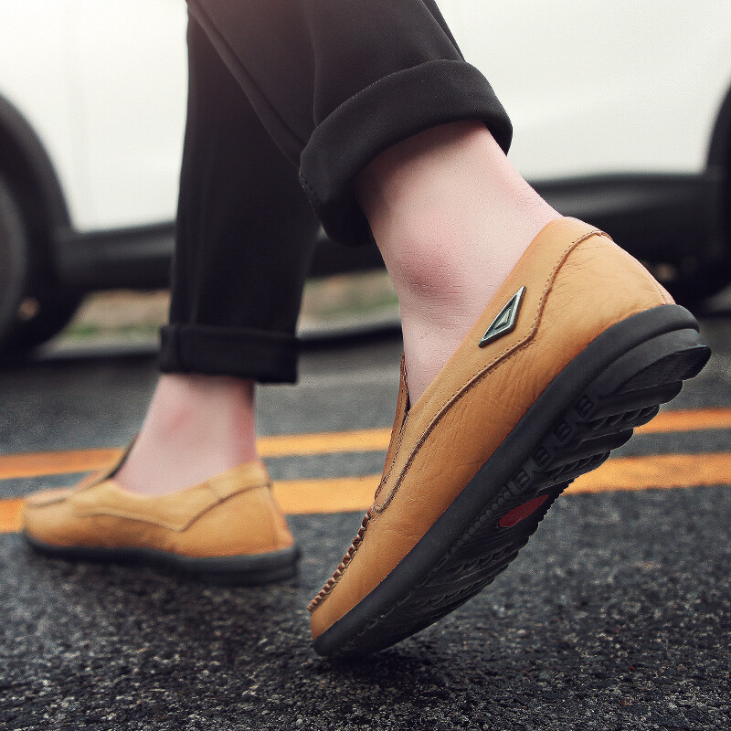 Mens Comfortable Casual Shoes Flat Loafers Genuine Leather Slip on Driving Shoes