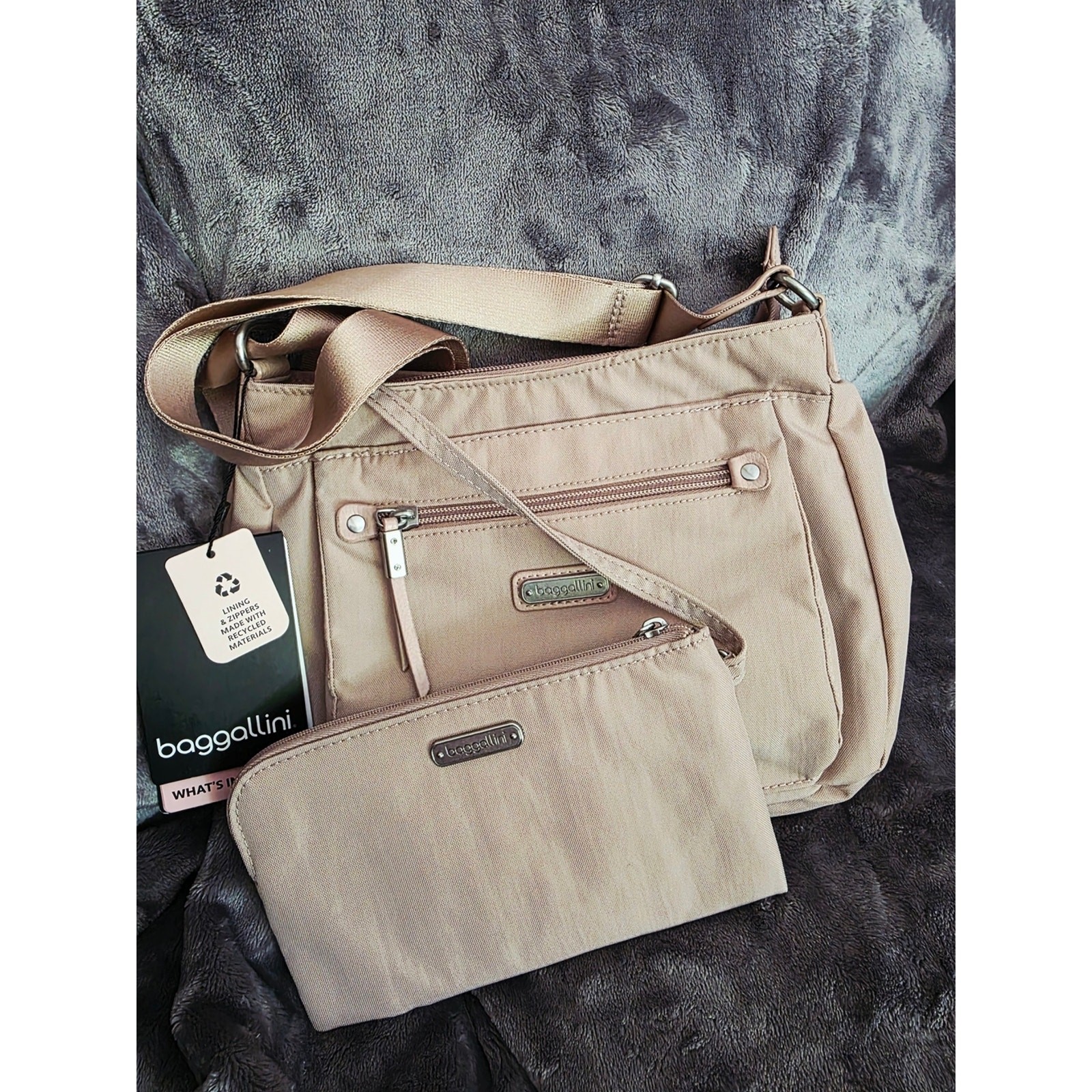 New Baggallini Uptown RFID Crossbody Bag & Wristlet NWT Mauve Pink
