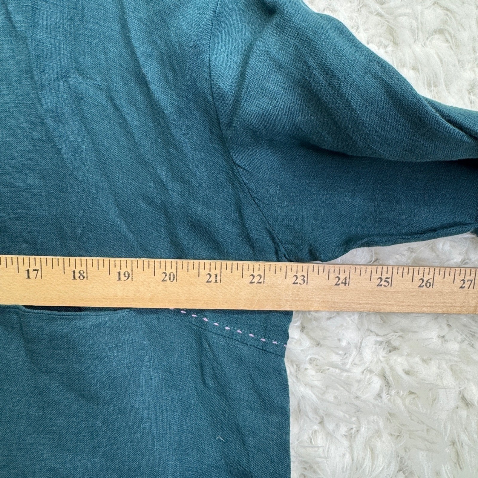 Na Nian Bu Yu Linen Button Down Shirt OS Teal Green Lagenlook Boho Mori Girl