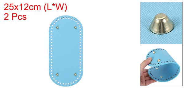 2Pcs Oval PU Leather Bag Bottom Shaper with Holes & Nails 9.8×4.7 Inch Blue
