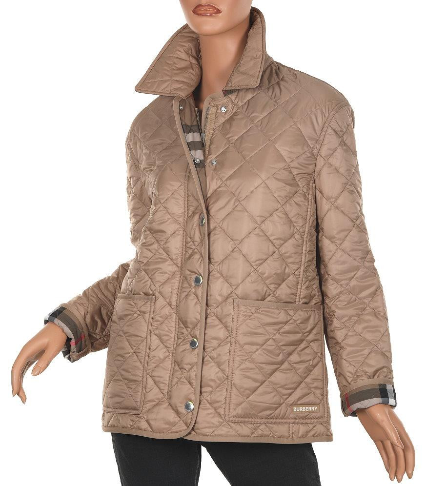 NEW BURBERRY LADIES BEIGE DIAMOND QUILTED LOGO ZIPPED JACKET XL XLARGE