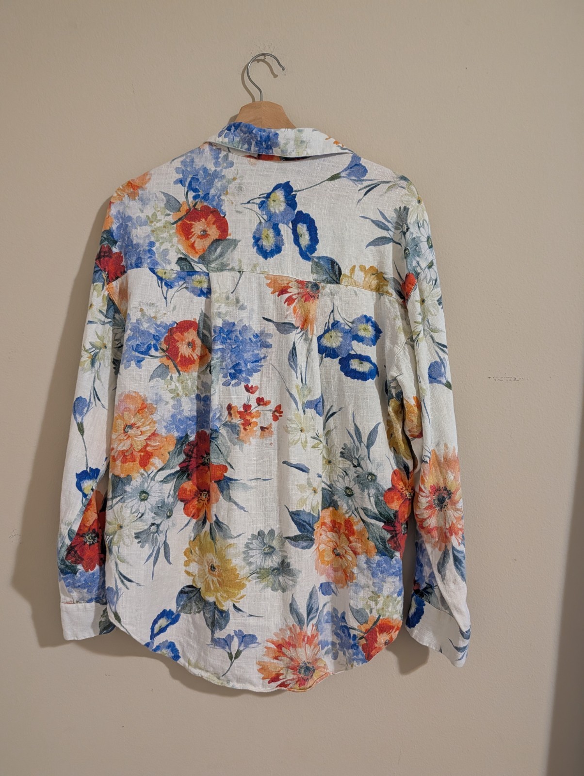 Express Boyfriend Portofino Floral Linen-Blend Button-Down Shirt Size S