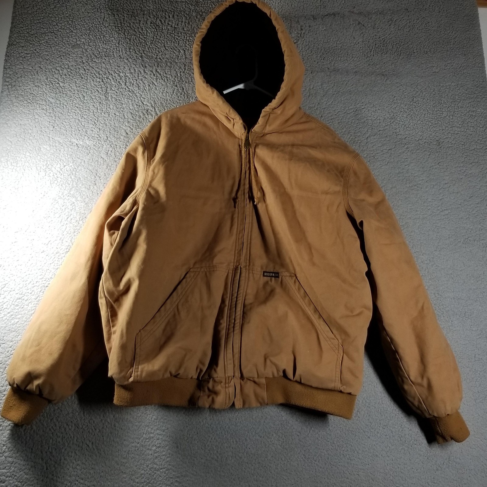 Wolverine Jacket Mens XL Brown Canvas Hooded Quilted Lined Workwear Insulated