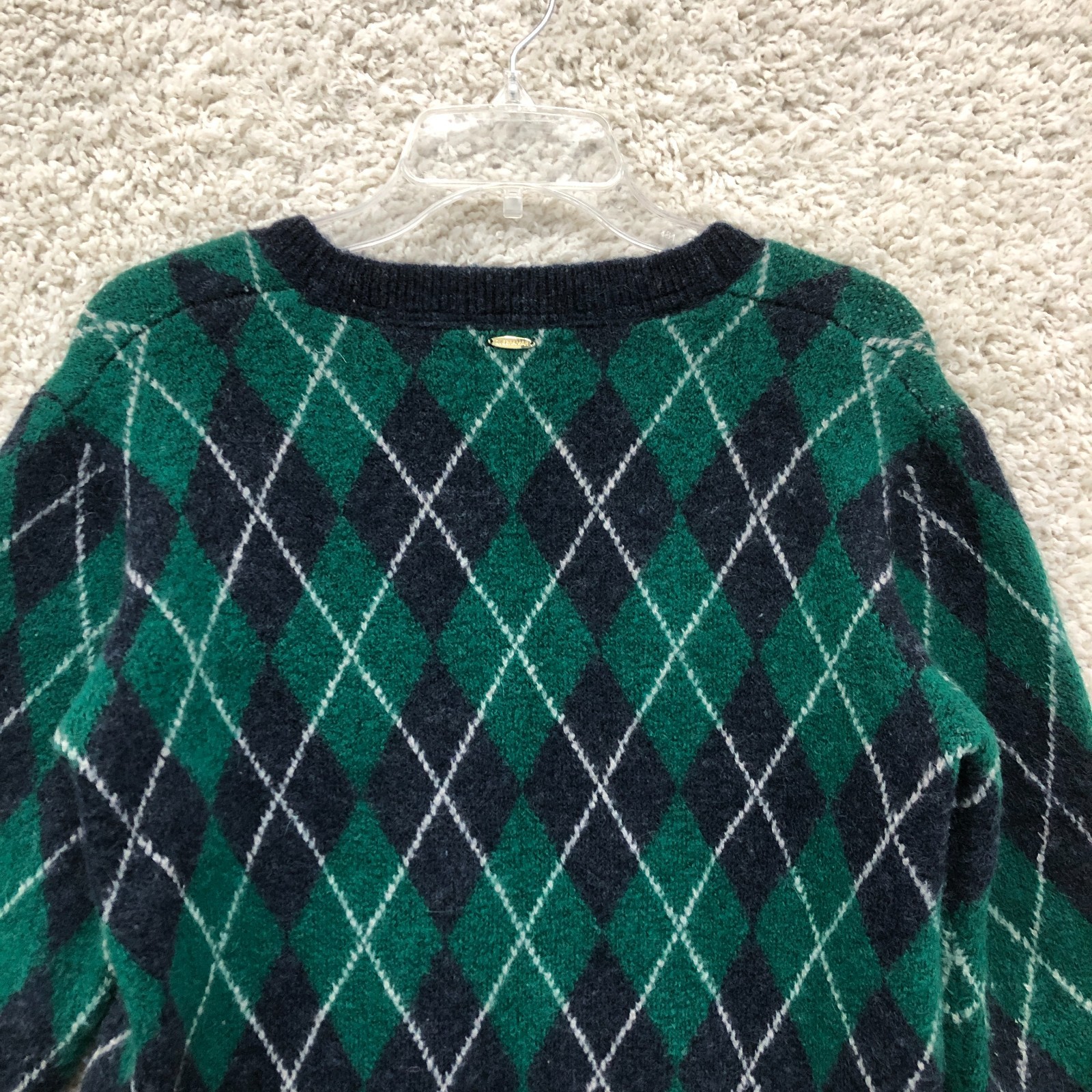Quebramar Sweater Medium Adult Green Mohair Wool Argyle Diamond V Neck Womens M