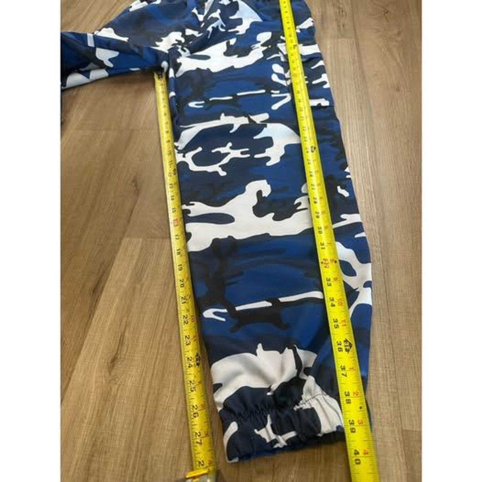 Mens Large L Blue Black White Camo Camouflage Cargo Barrel Leg Tapered Pants