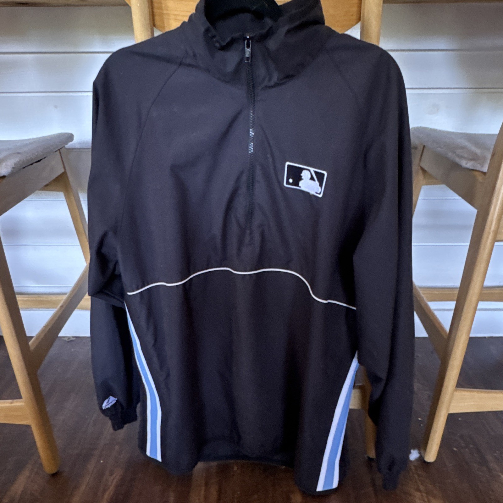 Majestic MLB Umpire 1/4 Zip Pullover Jacket Black Powder Blue Men’s Medium