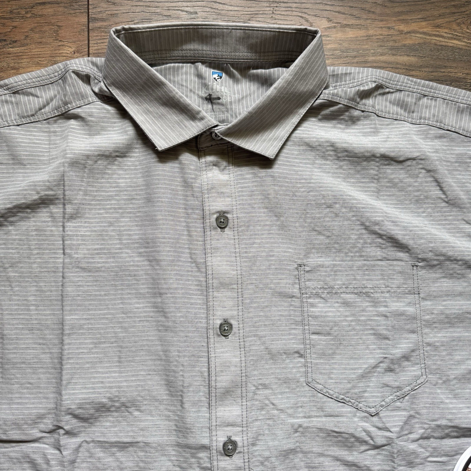 KUHL XXL Button Shirt Cloud Gray Hiking Riveara Pocket Mini Striped 7261 NWT
