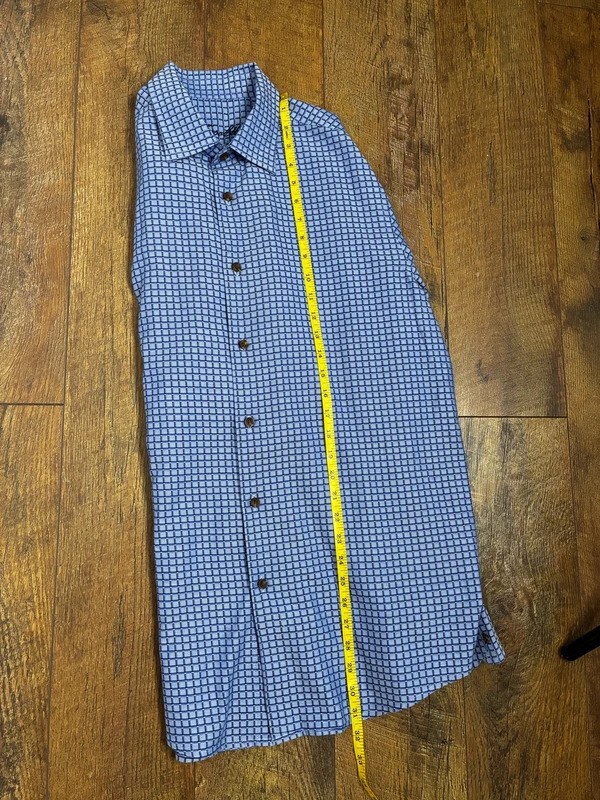 Tasso Elba Men’s Blue Checked Grid Pattern Button Up Shirt Size M