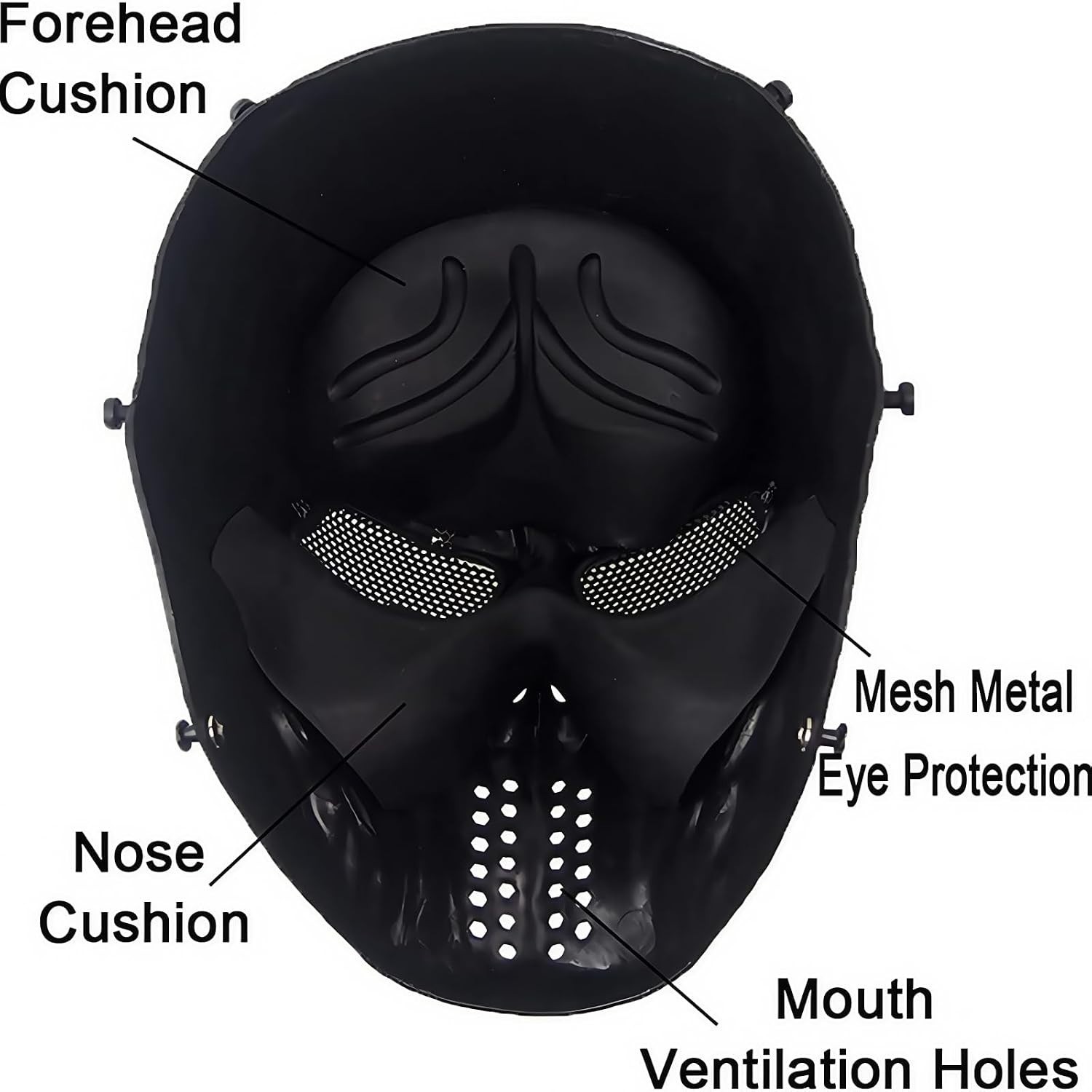 Creepy Black Skull Mask with Metal Eye Protection for Halloween & Airsoft