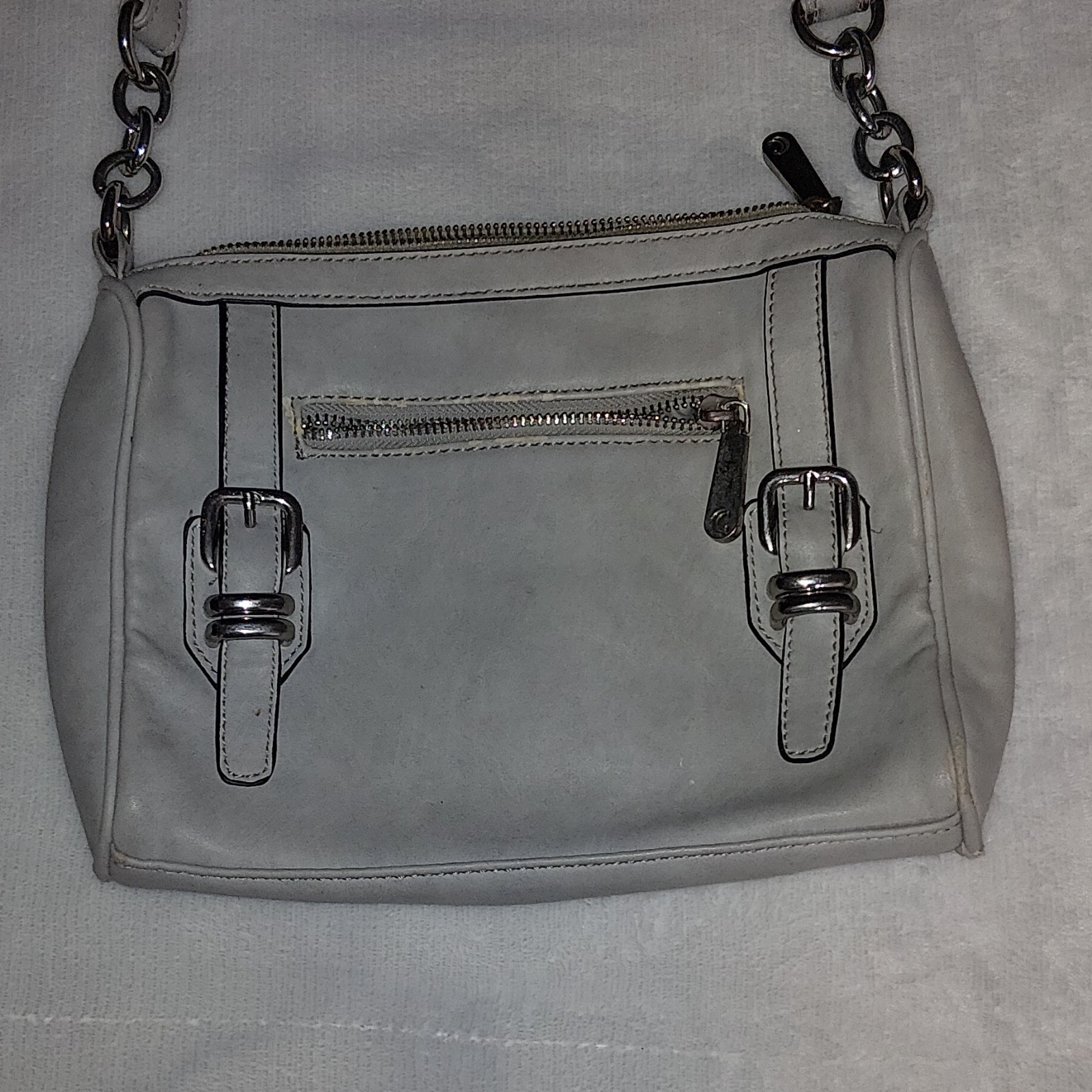 Charming Charlie Gray Shoulder Bag Buckle Accent Zipper Adjustable Strap