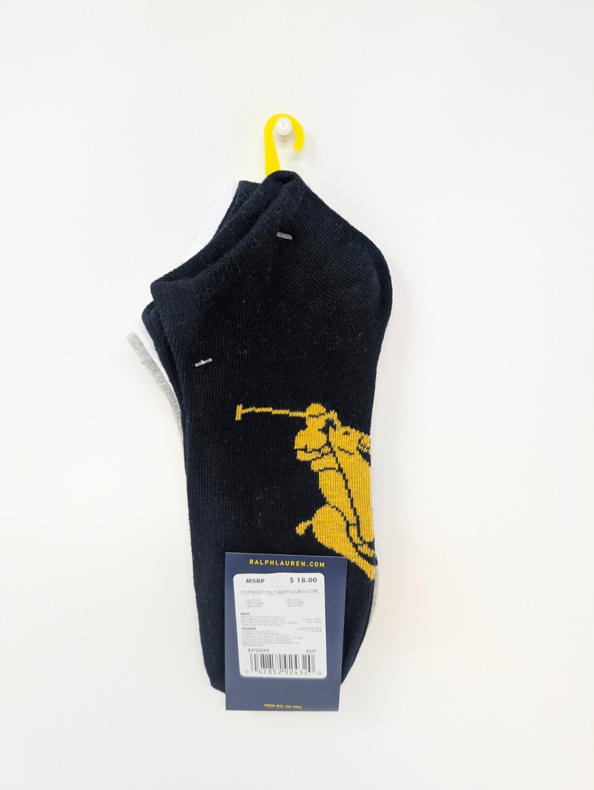 Polo Ralph Lauren Men’s No Show Socks 3 pairs 827025PK New Sz:10-13 A0(A6T)