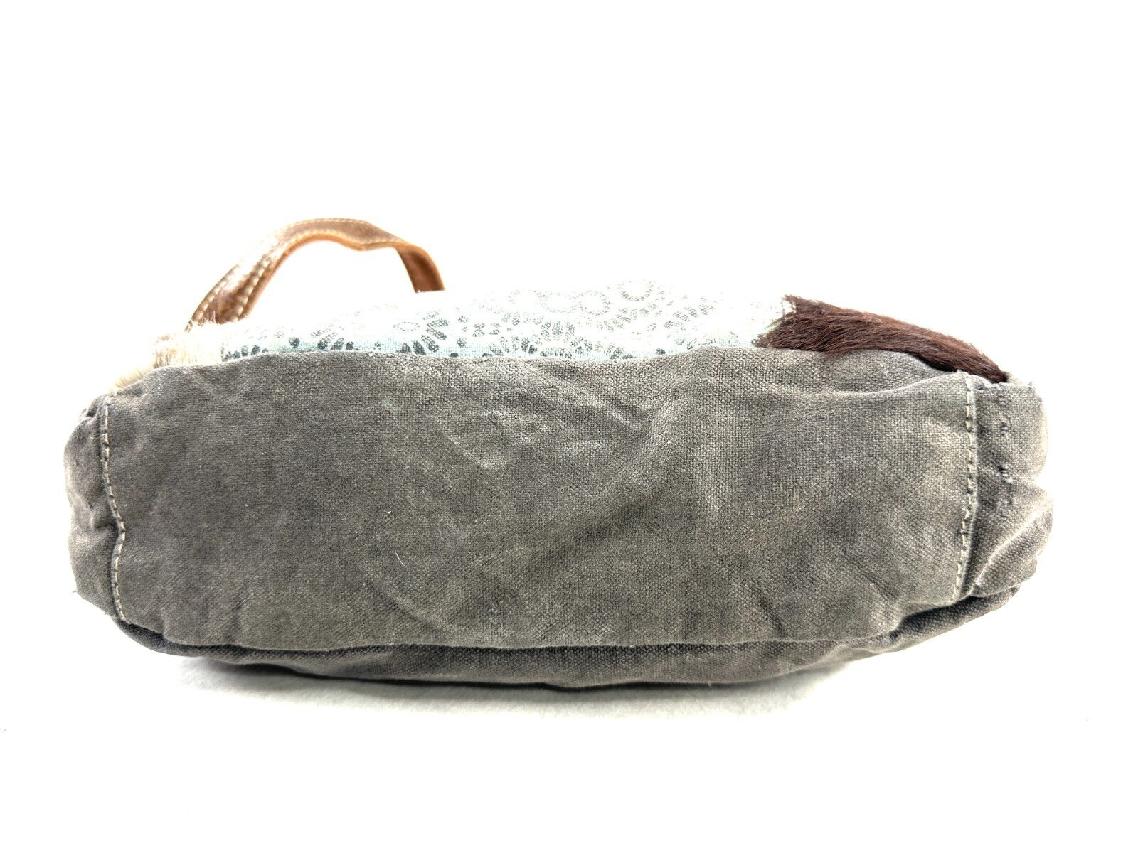 Myra Bag Gray Mint Green Canvas White Hair On Hide Leather Small Crossbody Bag