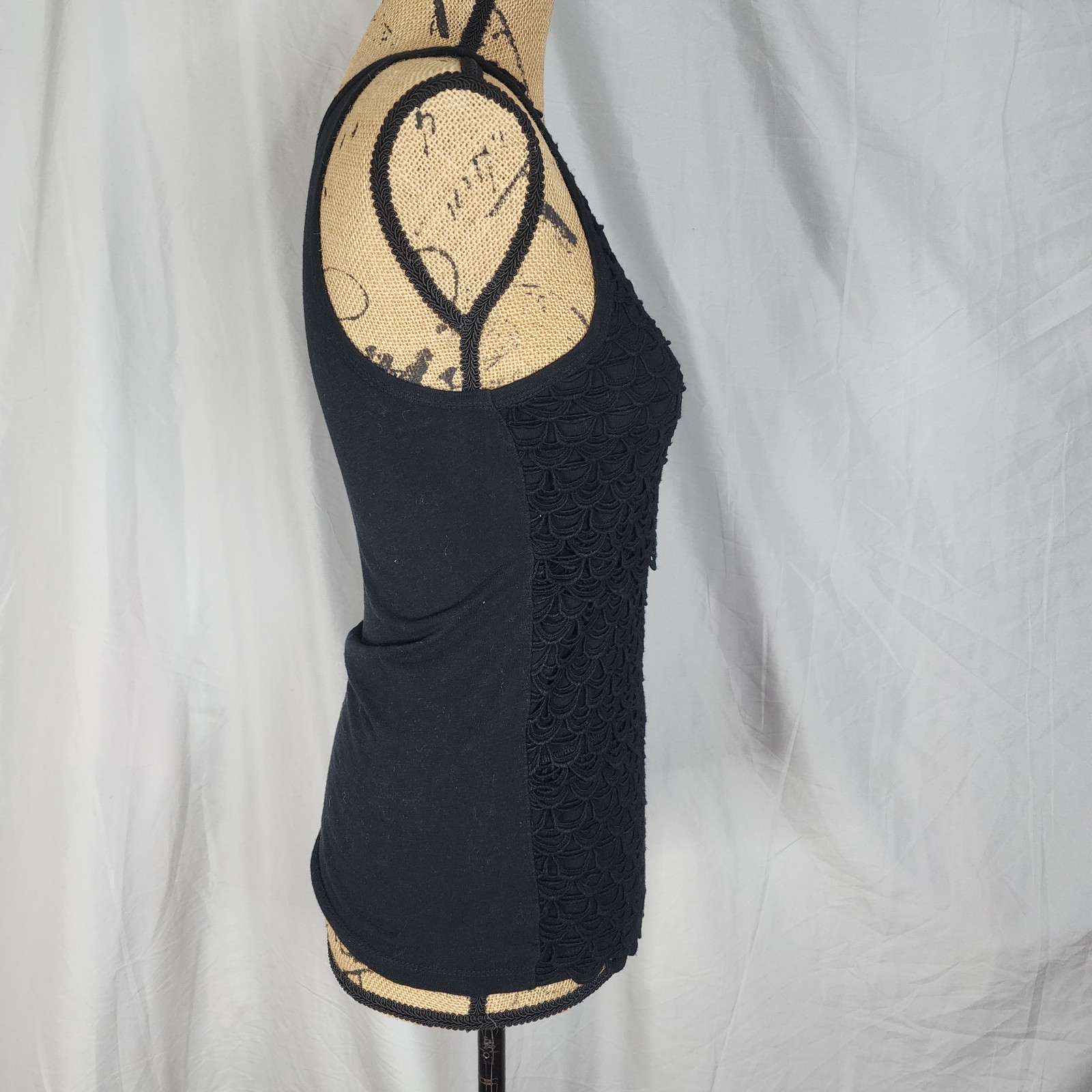 J.CREW Size XXS Black Layered Crochet Front Casual Summer Tank Top 100% Cotton