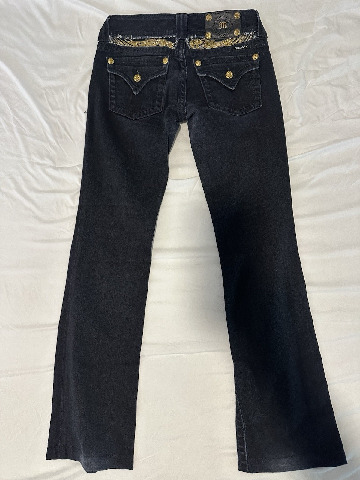 Miss Me Women Bootcut Jeans Black Dark Wash Low Rise Stretch Rhinestone 28