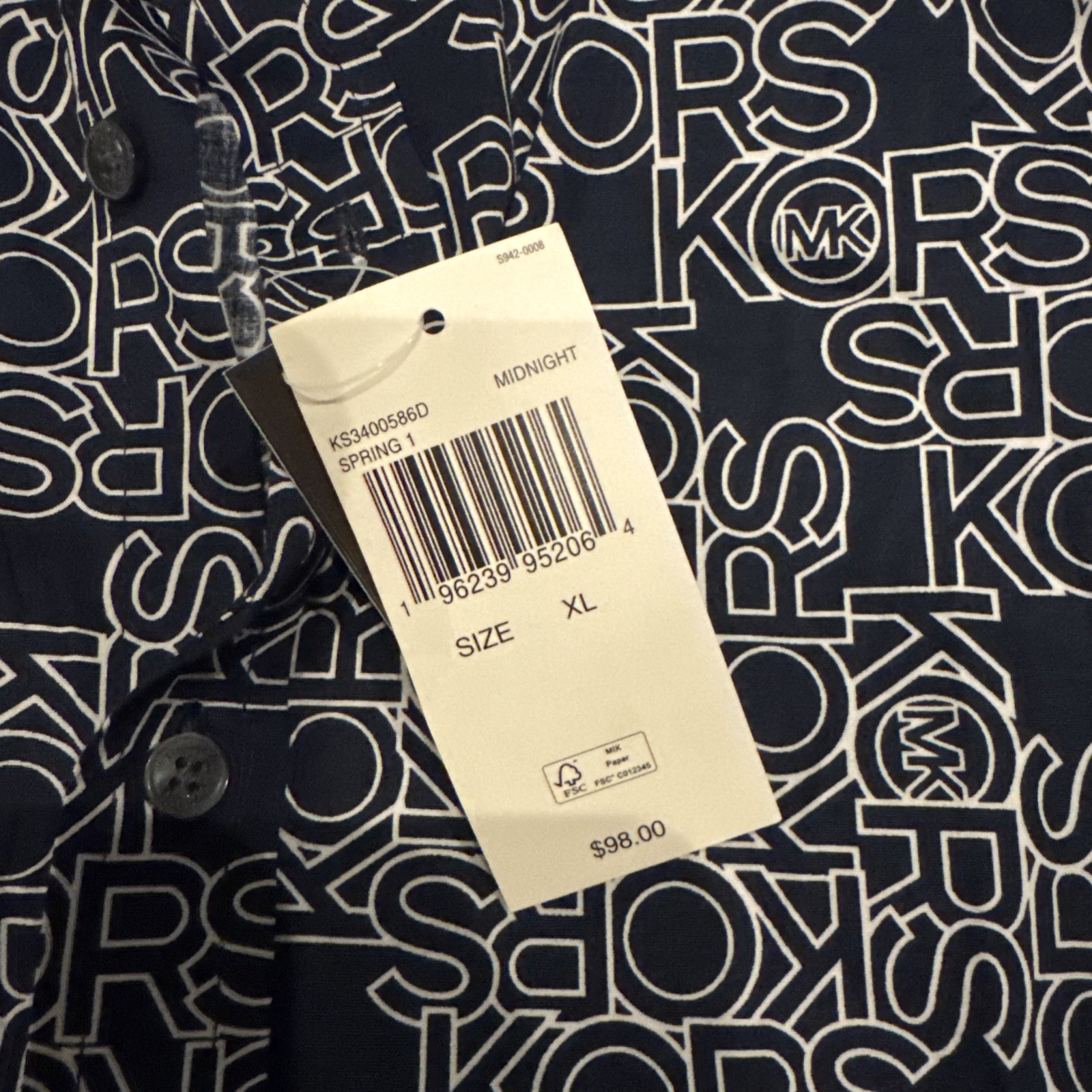 Michael Kors Slim Fit Men L midnight KORS Logo long Sleeve Shirt MSRP $98