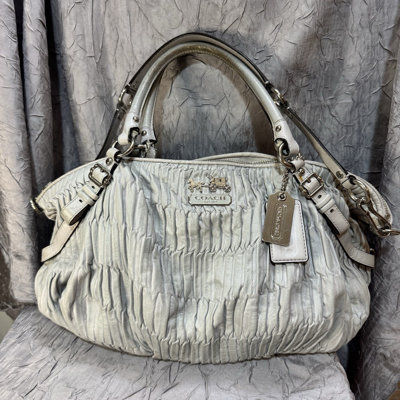 COACH Madison Sophia Satchel Shoulder Bag Gray Gathered Leather