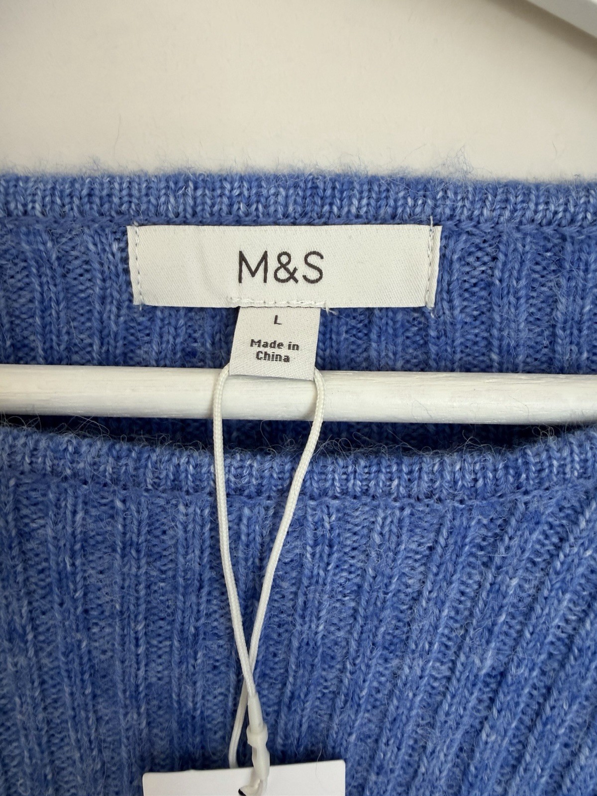 Marks & Spencer Cable, Rib, Boat Neck Jumper In Cornflower Blue Size L, BNWT