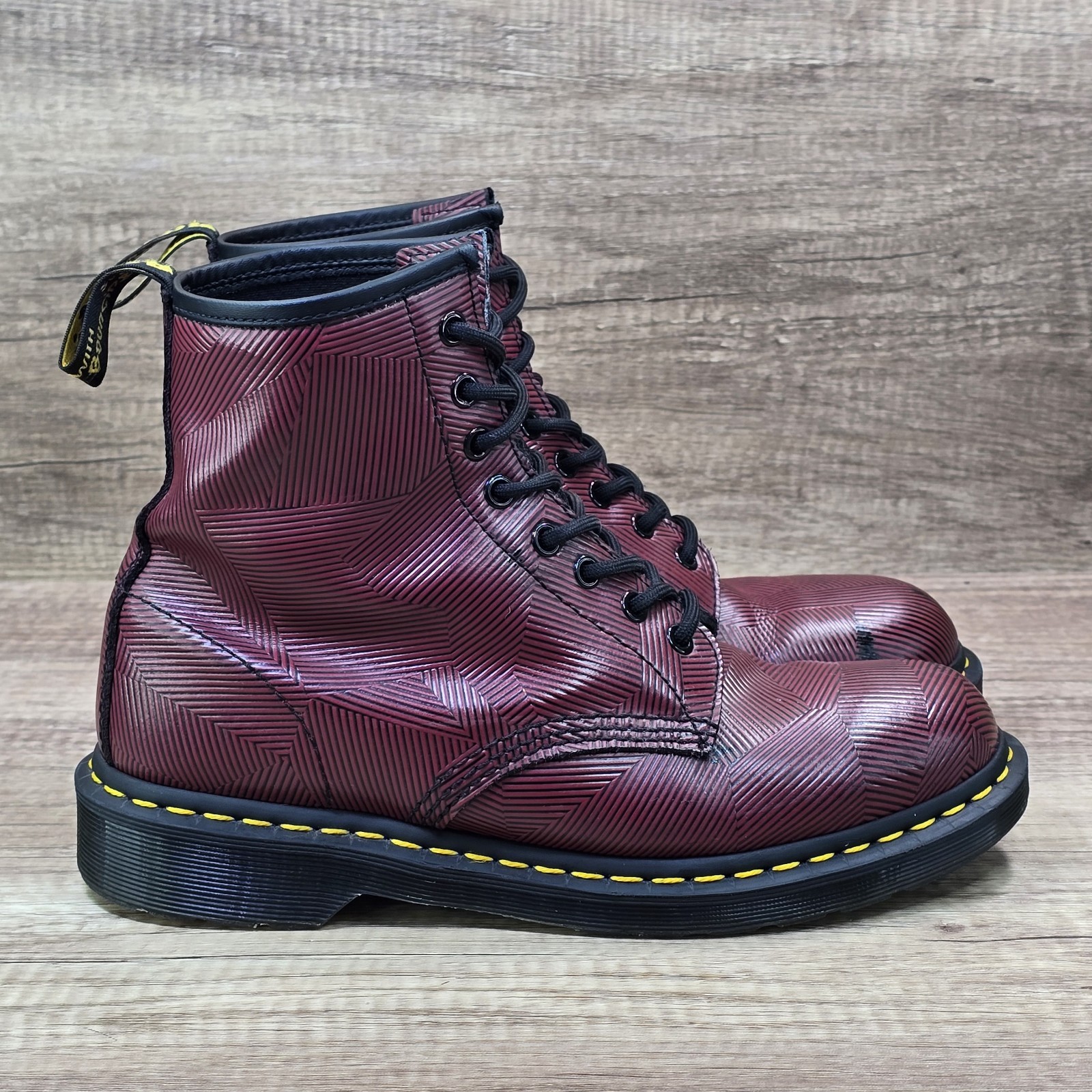 Dr. Martens 1460 Geo Stripe Men’s Sz 9 Women’s Sz 10 Oxblood Black Leather Boots