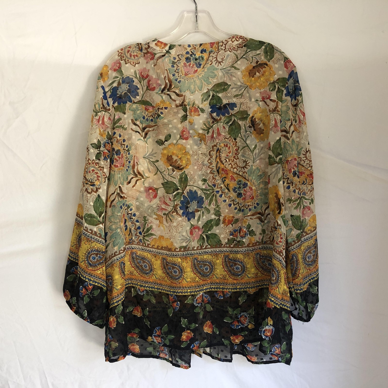 Fig And Flower Top Womens XL Multicolor Floral Tunic Sheer Boho Peasant Blouse