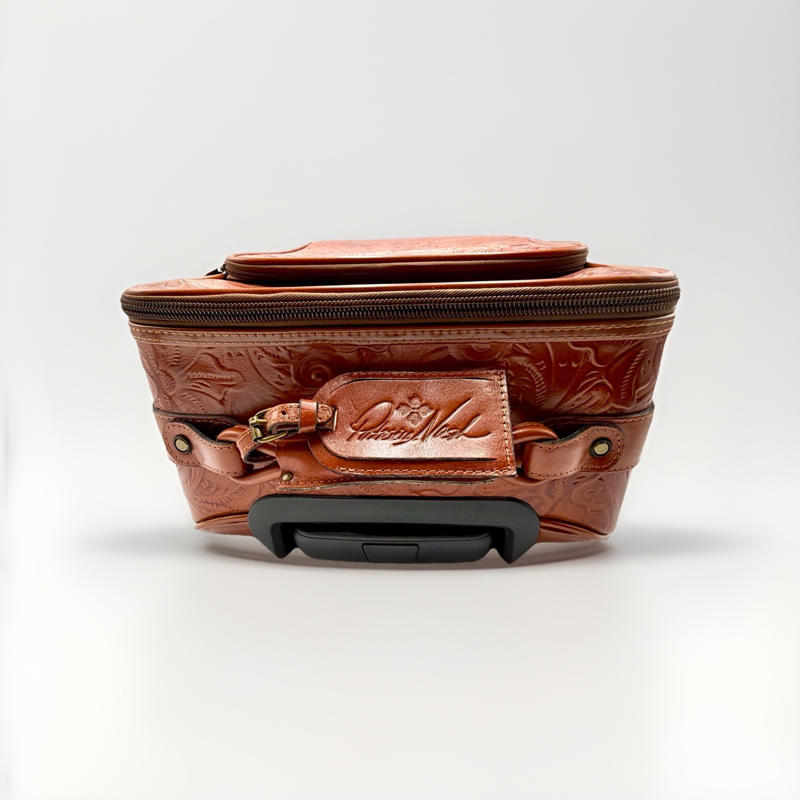 Rare Patricia Nash Brown Deep Embossed Floral Tooled Suitcase New Without Tags